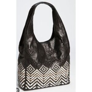 Isabella Fiore Black Woven Leather Hobo Shoulder‎ Bag Designer Purse Vintage 90s